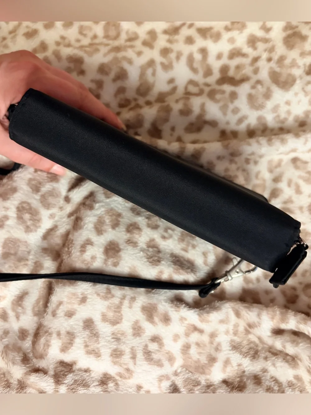 Classic Black Double-Zip Wallet w. Strap | EUC | Two Interior Compartments
